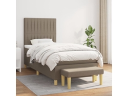 Cama Box Spring Con Colchón Tela Gris Taupe 100x200 Cm