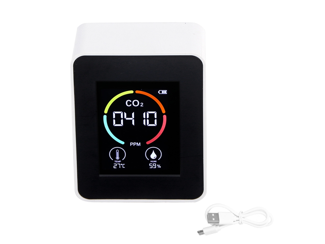 Detector De Dióxido De Carbono Con Pantalla Lcd, Medición De Temperatura Y Humedad, Usb, Blanco