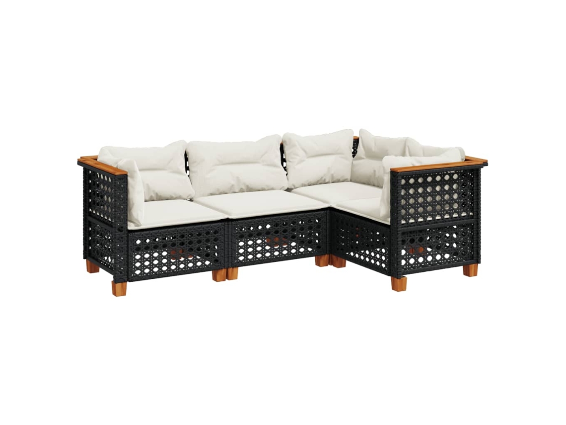 Maison Exclusive - Conjunto de sofá de jardín de 4 piezas con cojines de mimbre, negro