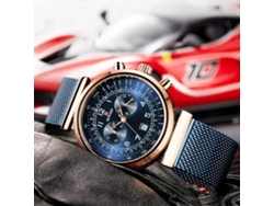 Relógio De Quarzo Masculino Com Pulsera De Malla De Aço Estilo Casual Empresarial (ouro Rosa + Azul)