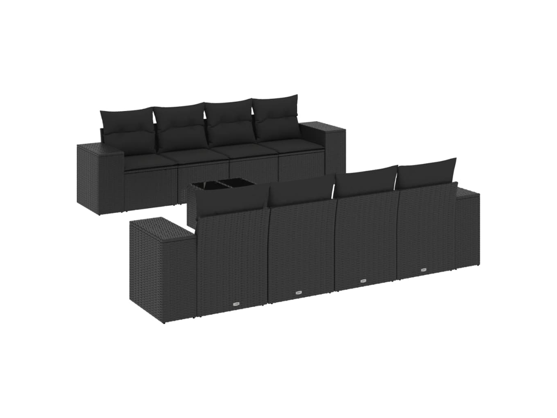 Conjunto de 9 sofás de jardín con cojines, mimbre, negro, MAISON EXCLUSIVE (9 piezas)