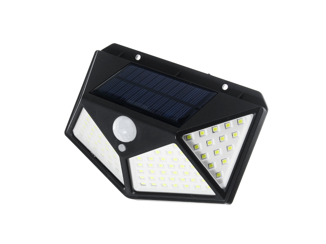 Lámpara solar de jardín con sensor de movimiento PIR, 100 LED, resistente al agua IP65, para uso en exteriores.