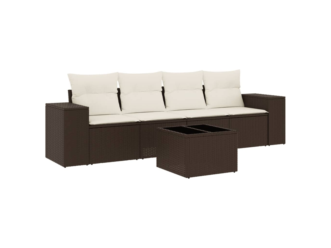 Maison Exclusive - Conjunto de sofá de jardín de 5 piezas con cojines, mimbre y patas marrones