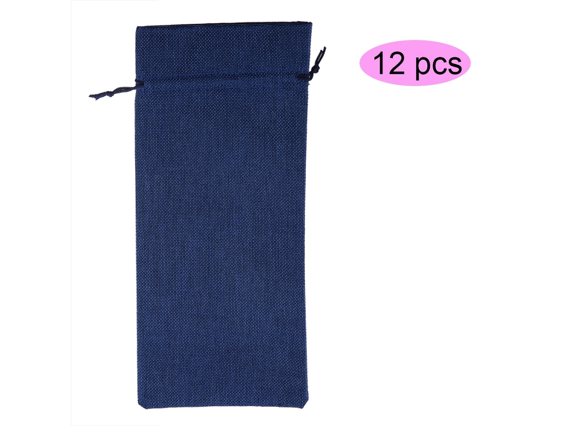 Juego de 12 bolsas de vino de lona con cordón, azul oscuro NEVEANCE