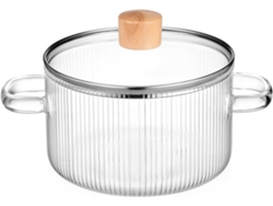 Cacerola Con Tapa De Madera, Cristal Transparente, 1,6 L Y Asas Dobles.