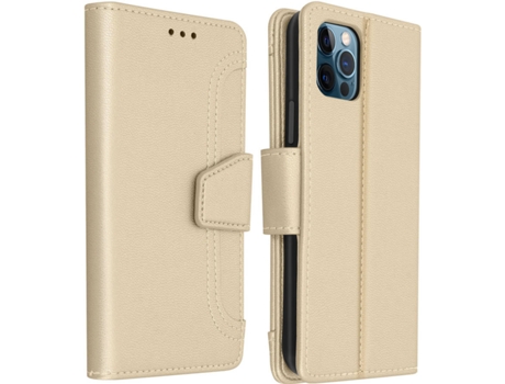 Funda iPhone 12, 12 Pro AVIZAR Libro Monedero Dorado