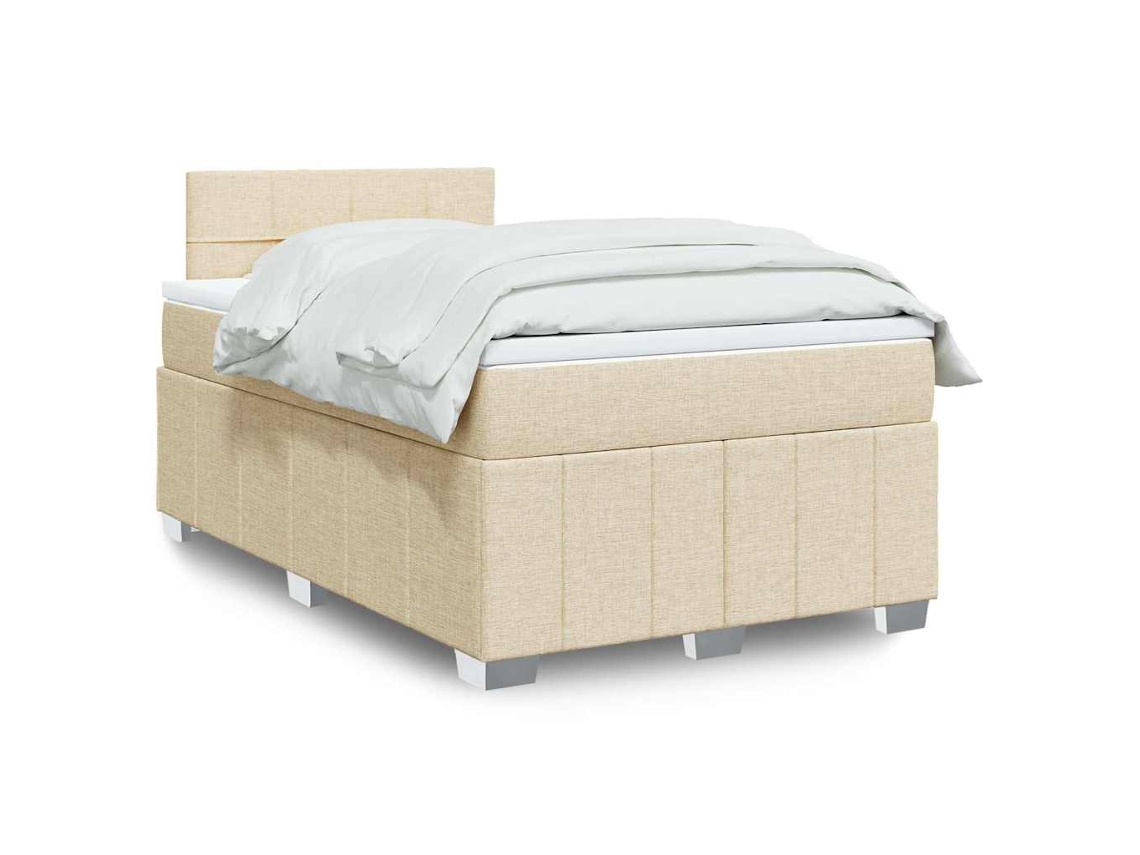 Cama Box Spring Con Colchón Tela Color Crema 120x200 Cm