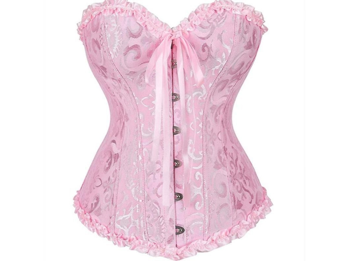 2026-corset Floral Sexy Para Mujer Con Encaje En La Espalda Lencería Bustier Talla Plus Thx 4xl Rosado