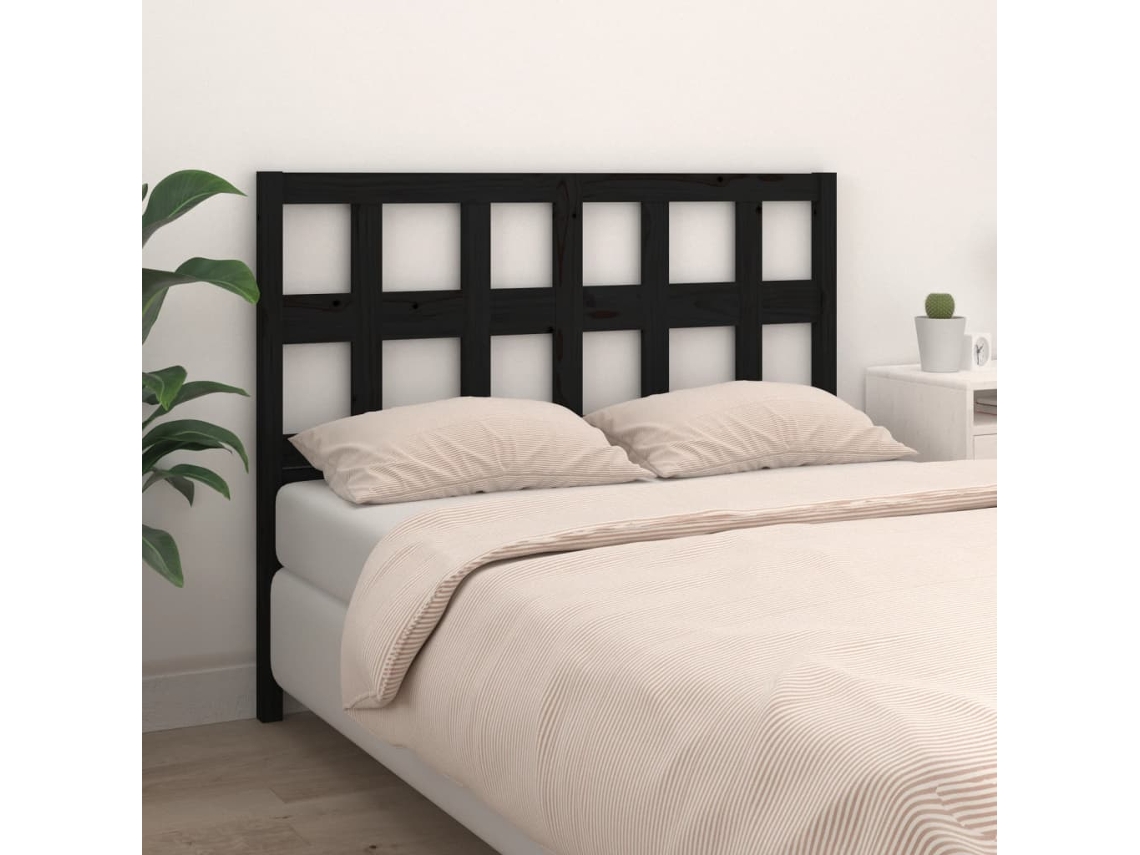 Cabecero De Cama Madera Maciza De Pino Negro 145,5x4x100 Cm