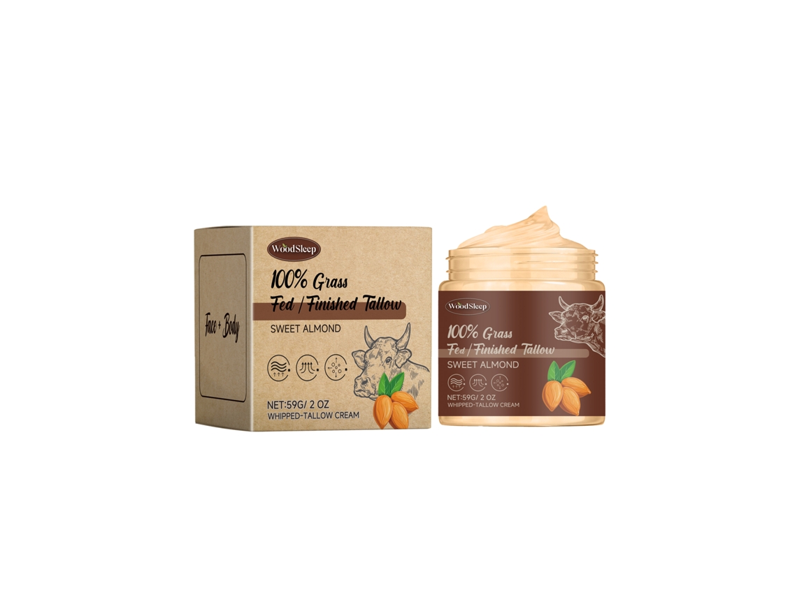 Crema para la piel con grasa de vaca de pastoreo y aceite de almendras.