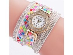 Reloj De Pulsera De Moda Para Mujer Con Pedrería Multicapa Y Terciopelo - Blanco