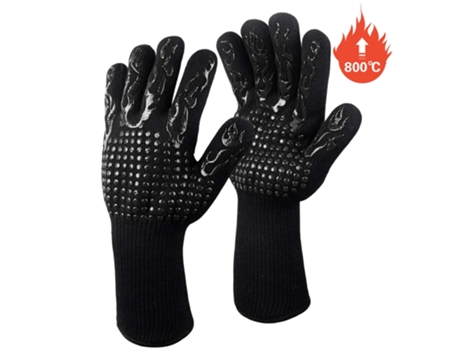 Guante de horno resistente a altas temperaturas 800 grados retardante de llama decoloración aislamiento térmico negro ZMDECQNA