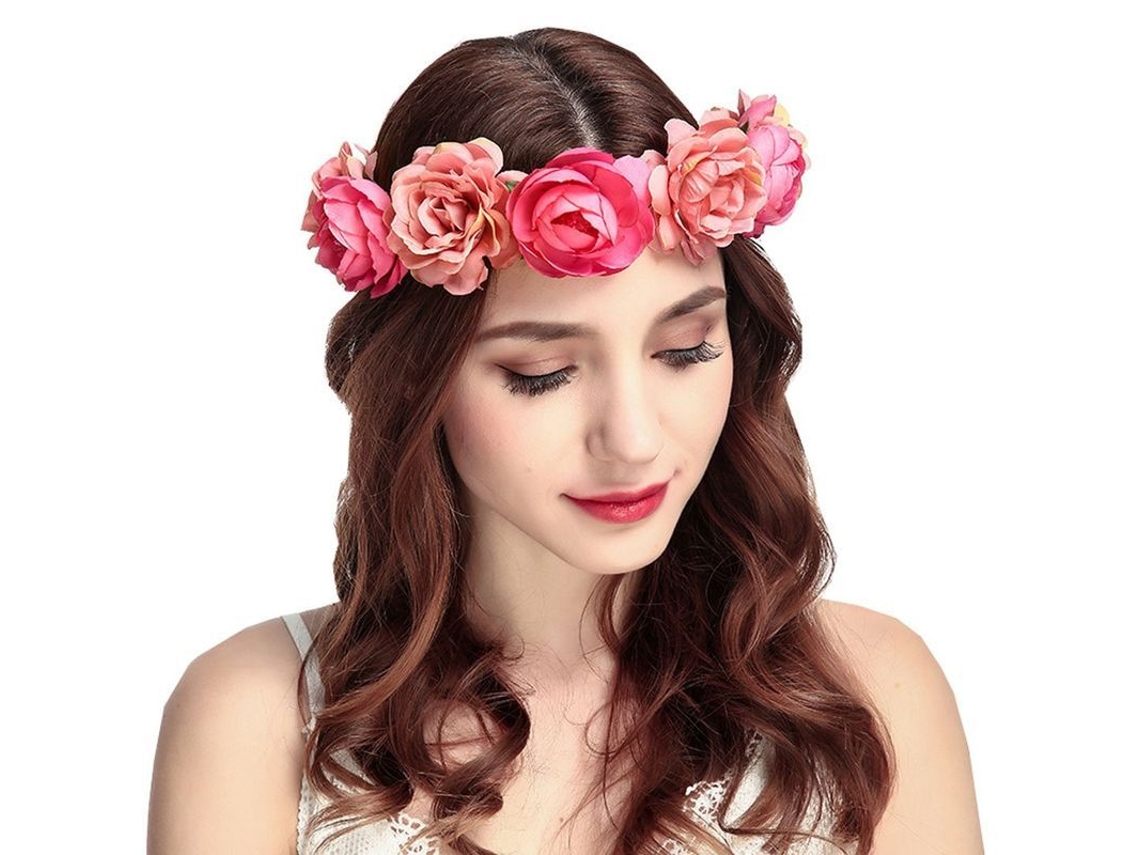 Corona De Flores De Rosas Para Mujer Con Correa Ajustable Para El Cabello, Cascada Floral De Seda.