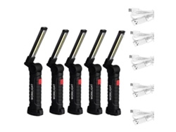 Luces De Trabajo Para Construcción, Paquete De 5 Bombillas Cob Flexibles Recargables Con Imán Y Gancho.