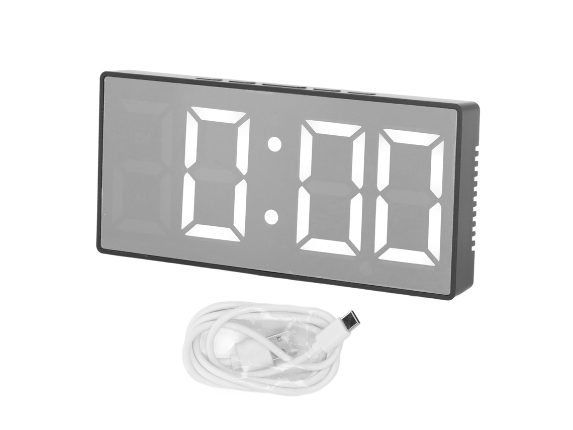 Despertador Digital Led Con Espejo, Reloj Electrónico Usb, Monitor De Temperatura Y Humedad Para Hogar, Escritorio, Oficina Negro