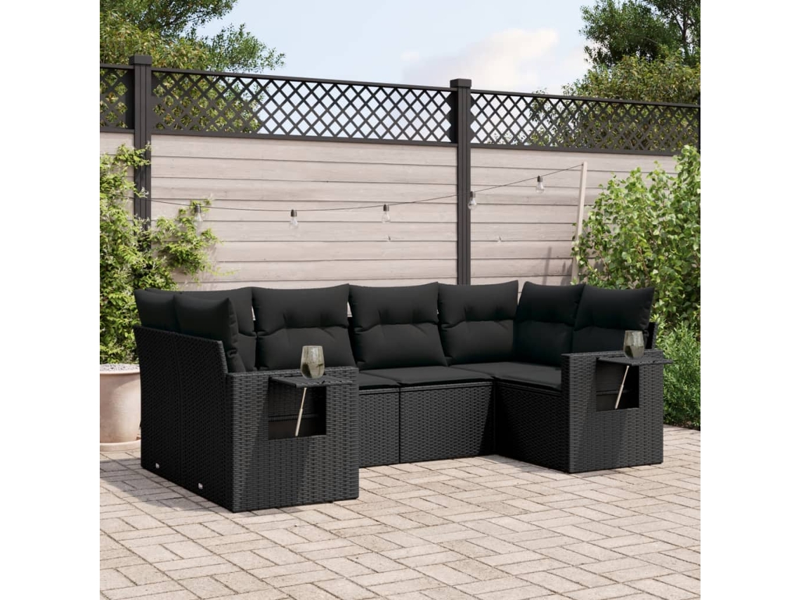 Conjunto de sofás de jardín de 6 piezas DKD Home Decor con cojines de mimbre negros