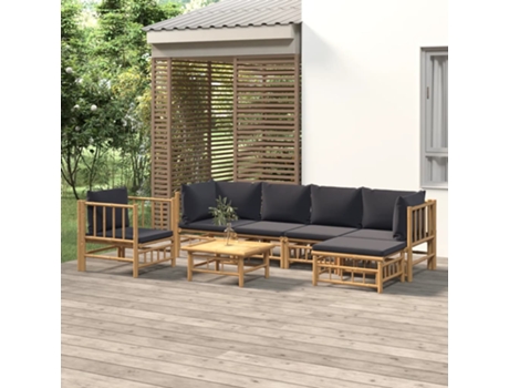 MAISON EXCLUSIVE Set de muebles de jardín 7 piezas bambú con cojines gris oscuro