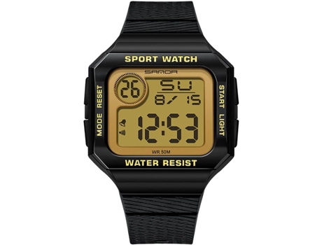 VEANXIN Relojes Reloj de pulsera con alarma impermeable y correa digital deportiva cuadrada-Oro