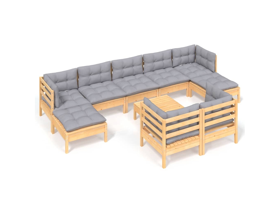 Maison Exclusive - Juego De Muebles De Jardín 10 Pzas Y Cojines Madera Maciza Pino