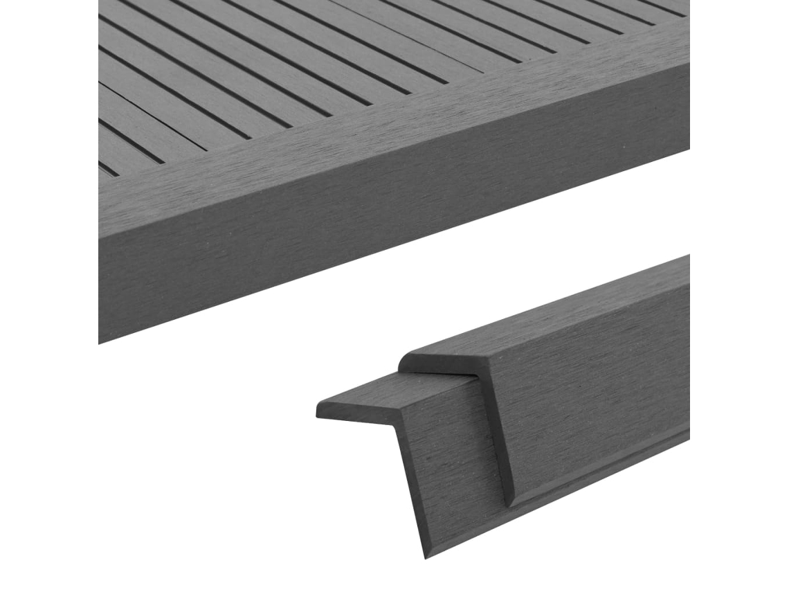 5 perfiles angulares para suelos de WPC grises de 170 cm, DKD HOME DECOR