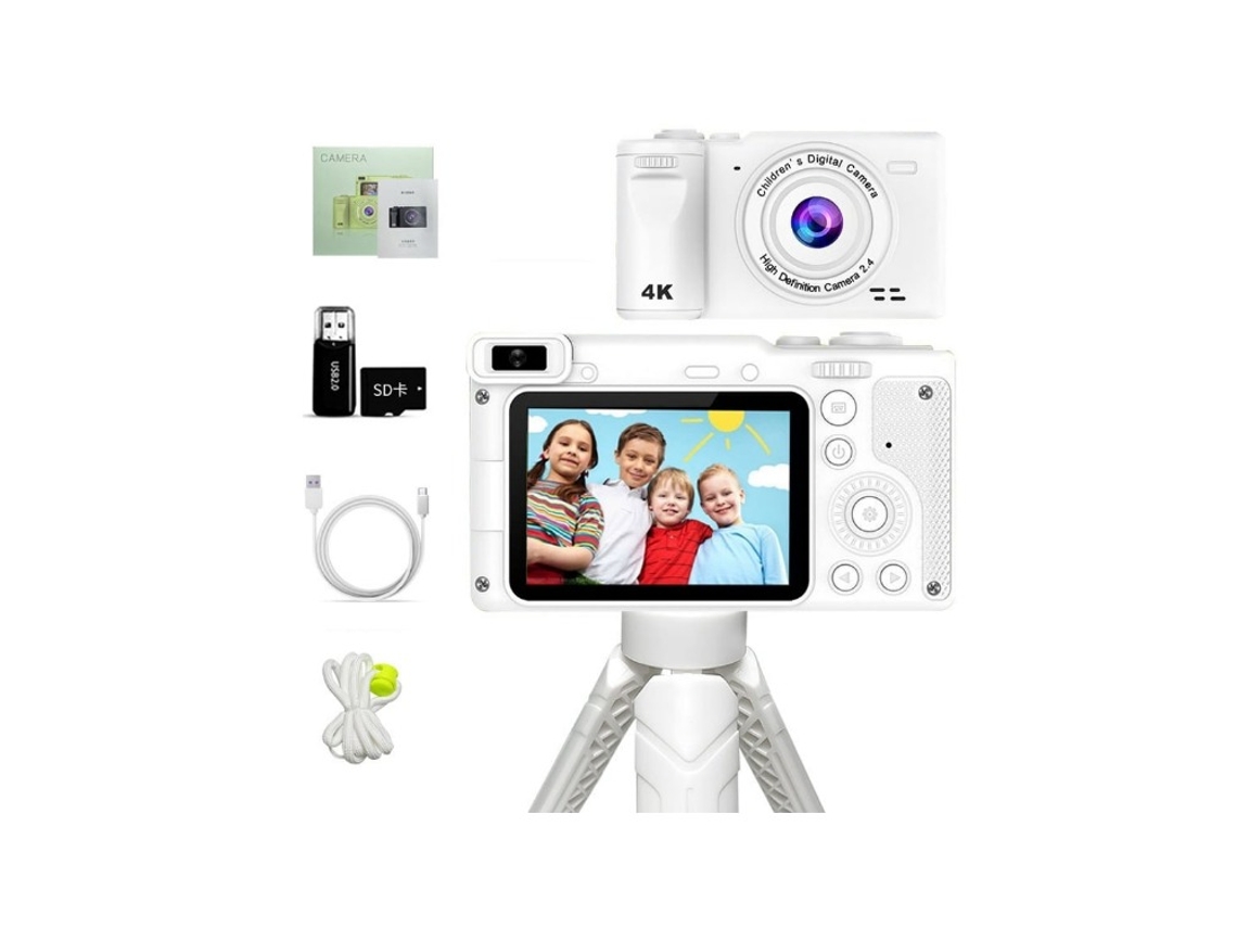 Cámara Digital 4k De 2.4 Pulgadas Con Zoom 8x Cámara Dual Ccd Hd Con Trípode 32 Gb Color Blanco Gertiz