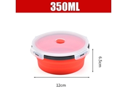 Fiambrera redonda de silicona, plegable con tapa, portátil y apta para microondas. MDUG (roja, 350 ml)