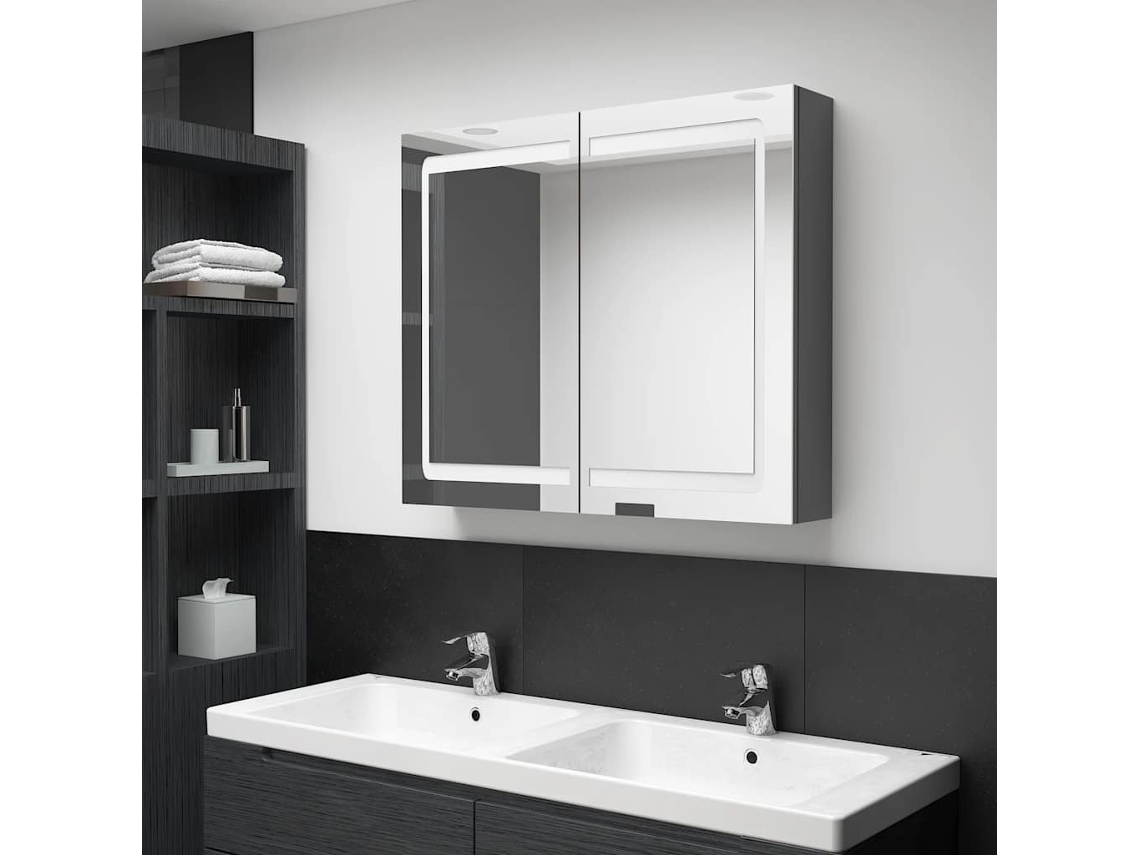 Armario De Baño Con Espejo Y Led Gris 80x12x68 Cm