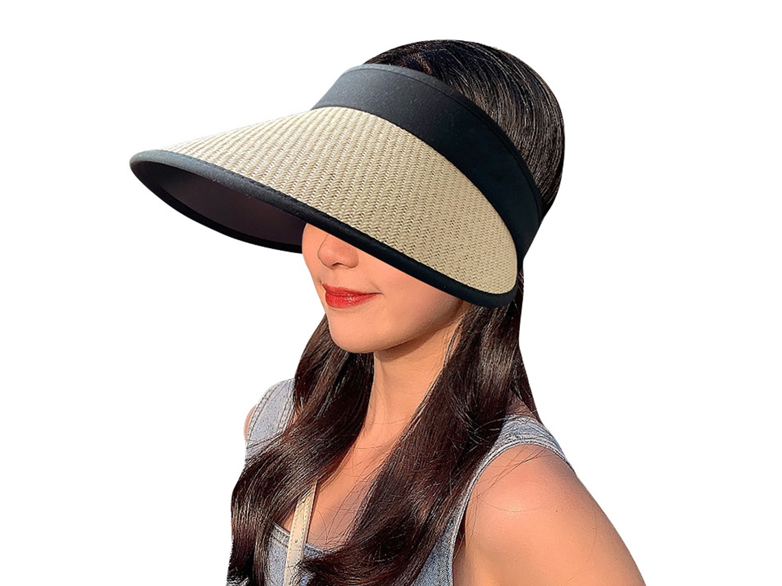 Sombrero de paja de ala ancha para mujer, estilo coreano, plegable, con protección UV para verano