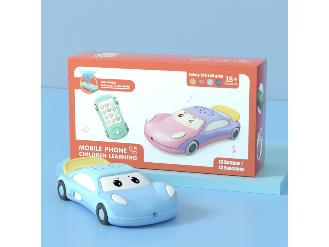 Teléfono Juguete Para Niños Forma De Coche Con Luz Música Proyección Estrella Educativo Azul