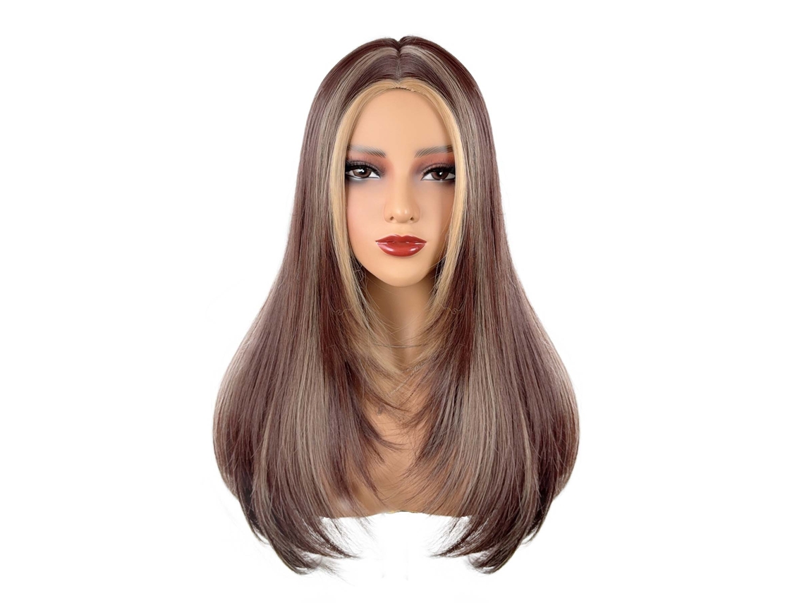 Peluca de seda resistente al calor con raya al medio, para mujeres con cabello largo, liso o ligeramente rizado. Estilo 6 YUNZII