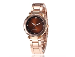 Reloj De Pulsera Unisex De Aleación Con Esfera Redonda, Movimiento De Cuarzo Analógico, Color Café De Moda.
