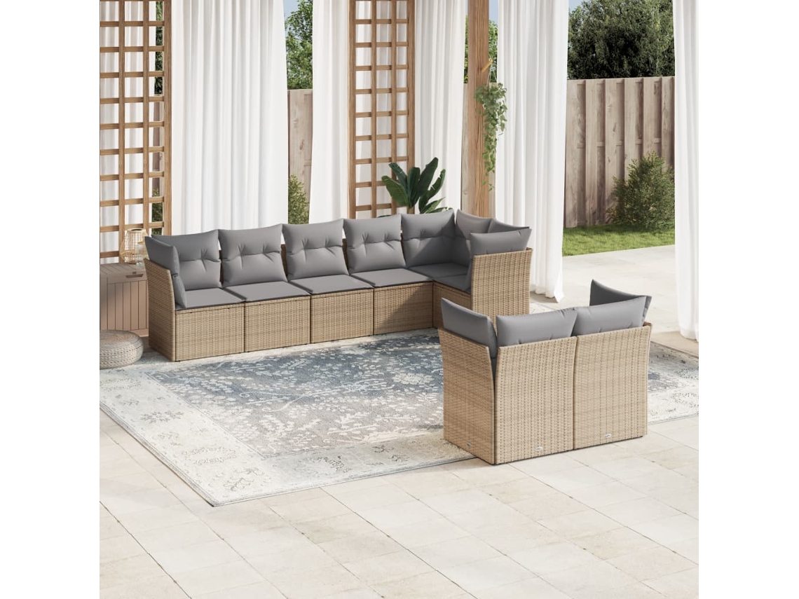 Conjunto de sofá de jardín de 8 piezas con cojines, mimbre sintético beige, Dkd Home Decor