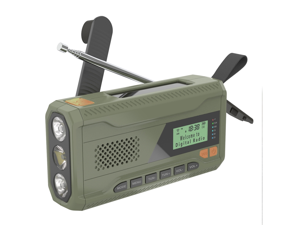 Radio de emergencia portátil Viewleaf con manivela de 15000 mAh, energía solar, linterna LED AM/FM/NOAA y banco de energía para uso en exteriores