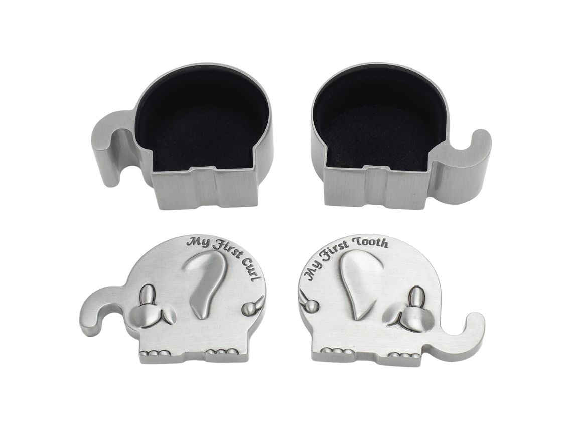 Paquete De 2 Cajas Pequeñas Con Forma De Elefante Para Guardar Los Dientes De Leche - Metal