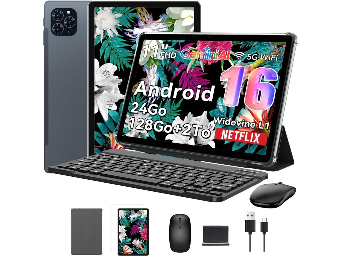 Tablet T90 Android 16 11'' 24GB RAM 128 GB ROM-SD 2 TB 8000 Mah Gemini AI, con Teclado, Funda, Stcylet, Ratón
