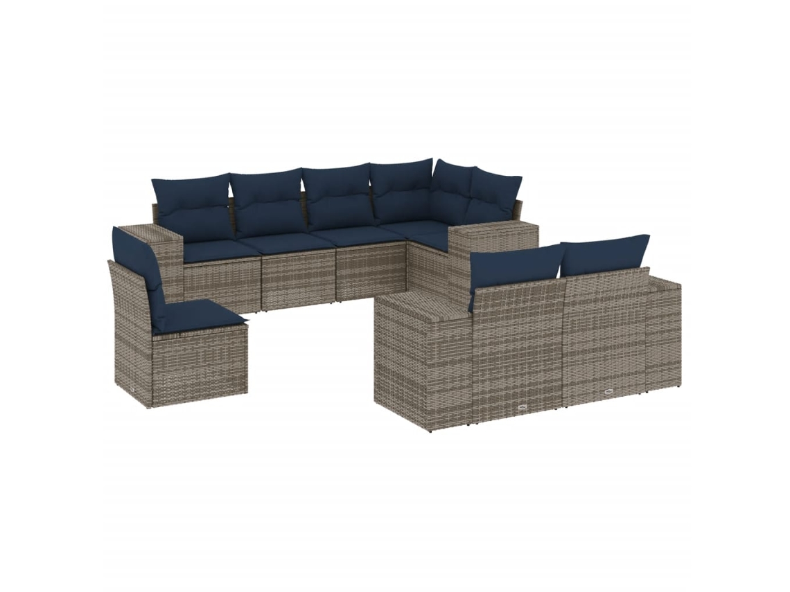 Conjunto de sofá de jardín de 8 piezas con cojines, ratán gris. EXCLUSIVO DE MAISON.