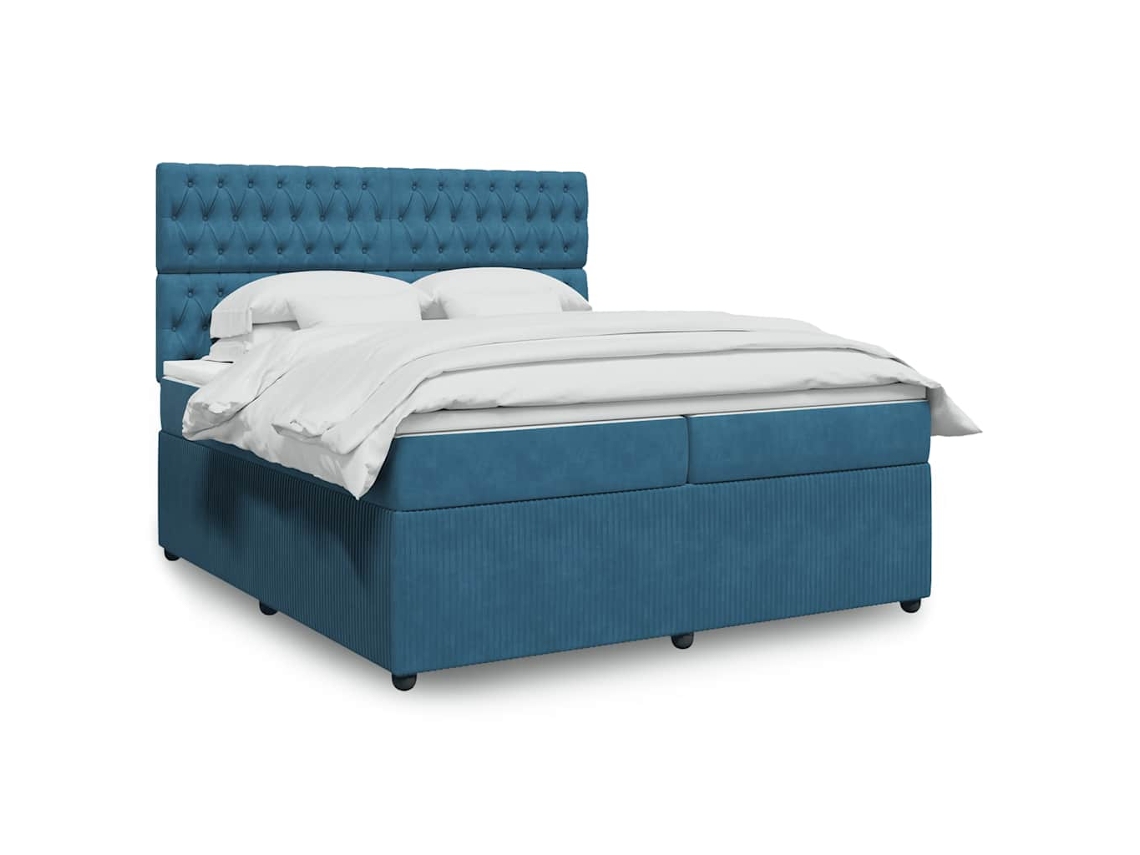 Cama Box Spring Con Colchón Terciopelo Azul Oscuro 200x200 Cm