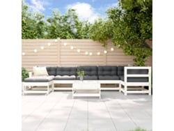 Conjunto de jardín de 8 piezas con cojines, madera maciza, blanco, DKD Home Decor