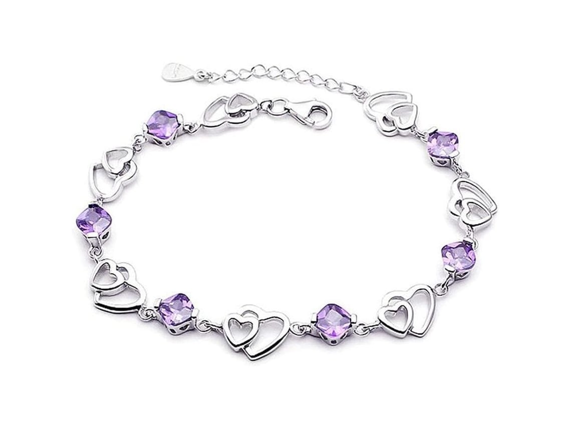 Anteojos De Plata 925 Con Zirconia Rosa Púrpura Corazón Infinito Para Mujer Longitud 22+5cm