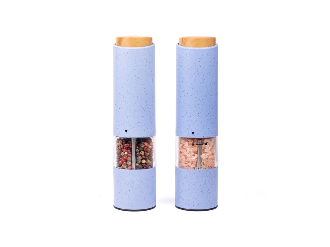 Conjunto com dois moedores elétricos de sal e pimenta, uma bateria (baterias não incluídas) - Azul