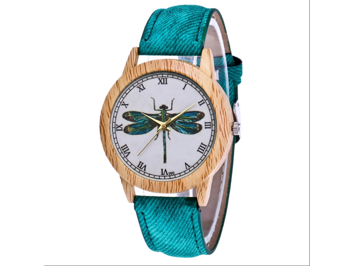 Reloj De Pulsera Para Parejas Zhoulianfa Con Diseño De Libélula, Aleación, Cuarzo, Lienzo Verde.