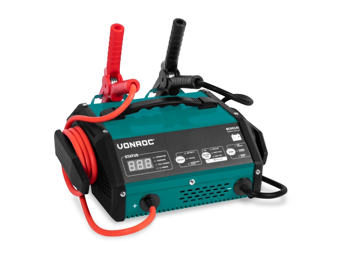 Cargador VONROC Con Arrancador Max 15A Para Baterías de Plomo de 6V O 12V