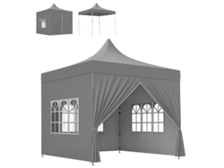 Cenador De Jardín, Carpa Plegable 3 X 3 M, 4 Paneles Laterales Desmontables, 3 Ventanas, Altura Ajustable, Bolsa De Transporte, Gris.