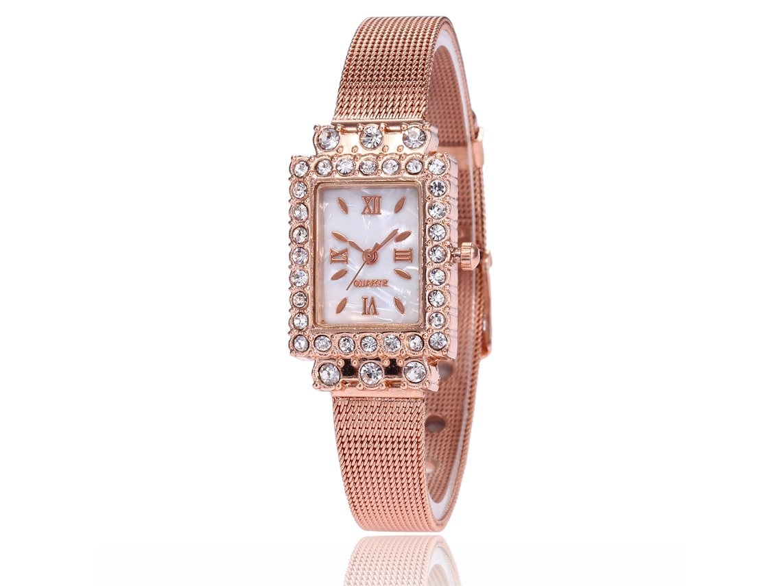 Reloj De Pulsera Zhoulianfa Para Mujer Con Correa De Malla Y Esfera Cuadrada Con Diamantes De Imitación.
