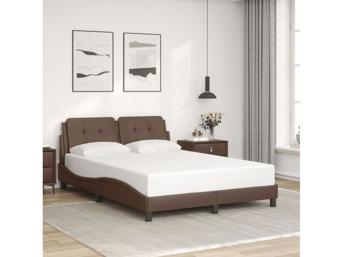 Estructura De Cama Sin Colchón Cuero Sintético Marrón 120x200cm
