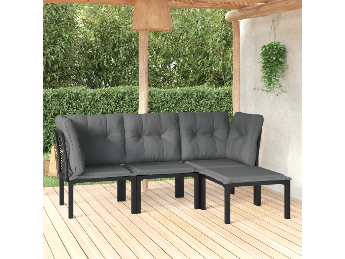 Pcs Conjunto Lounge De Jardim Vime Pe Preto E Cinzento Dkd Home Decor