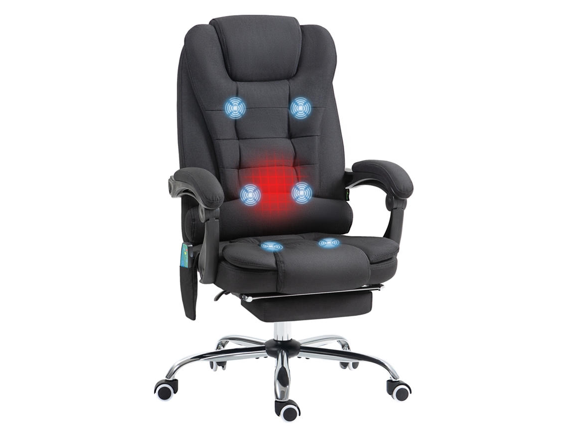 Sillón de oficina reclinable negro con función de masaje y calefacción.
