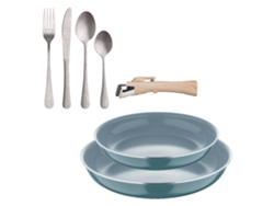 Sartenes con accesorios Ø22Ø26cm Aluminio prensado Click&Cook Bergner (3 piezas) con Set de 16 Cubiertos