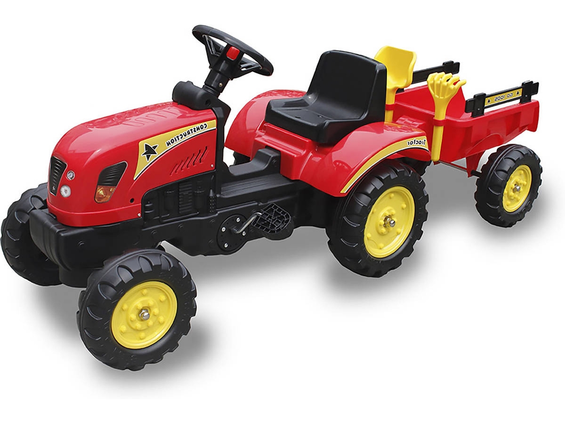 DEVESSPORT Tractor a Pedales con Remolque, Dos Velocidades, Asiento Ajustable, para Niños desde 3 Años, Rojo