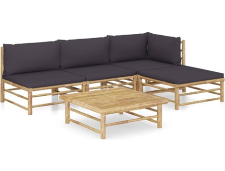 Conjunto 5 de muebles de jardín VIDAXL bambú con cojines gris oscuro